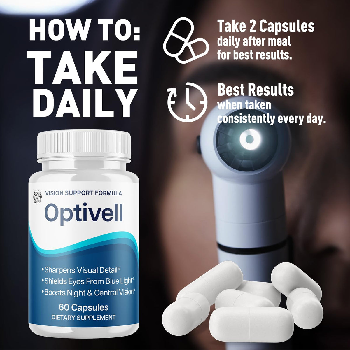 MJO Capsules Optivell Œil sur une table en bois