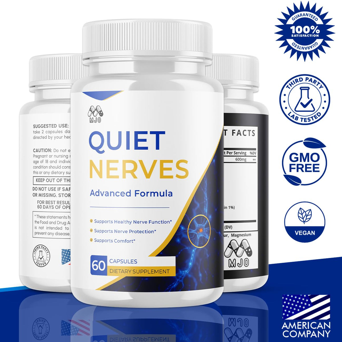 MJO Capsules Quiet Nerves 180 capsules arrière avec informations nutritionnelles