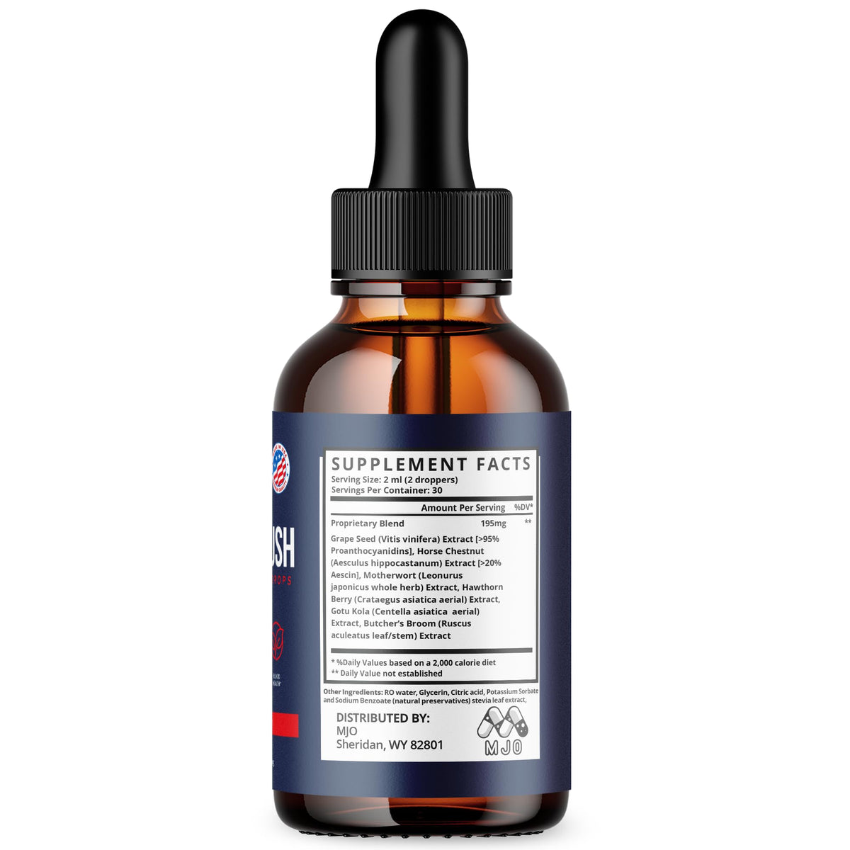 MJO Cardio Flush Drops bouteille ouverte avec gouttes