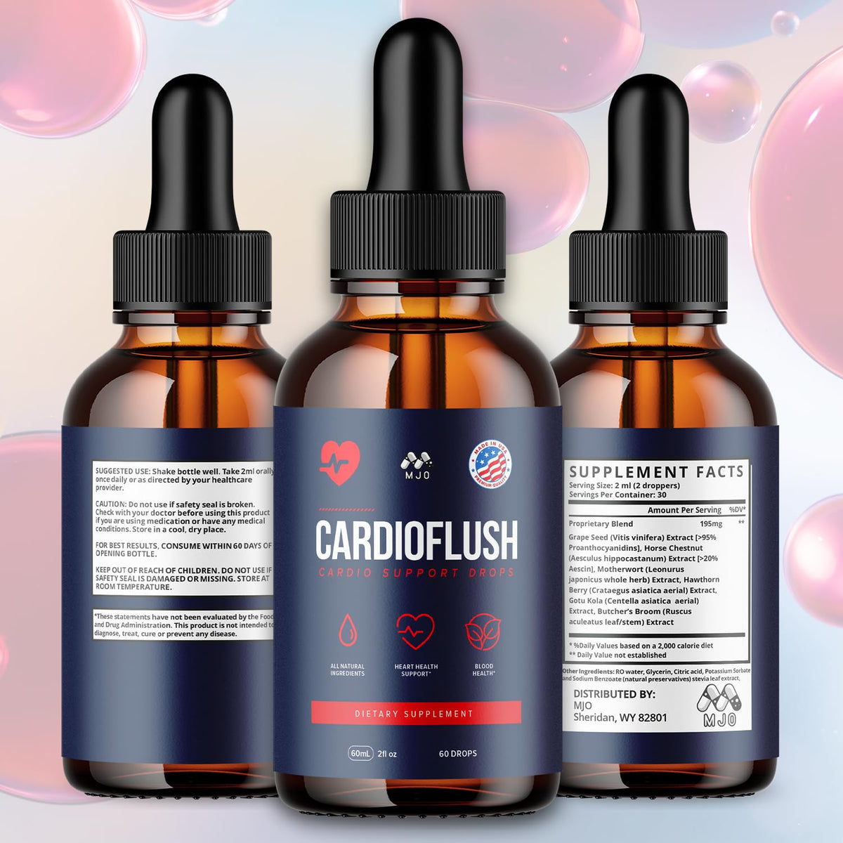 MJO Cardio Flush Drops gouttes avec étiquette et dosage