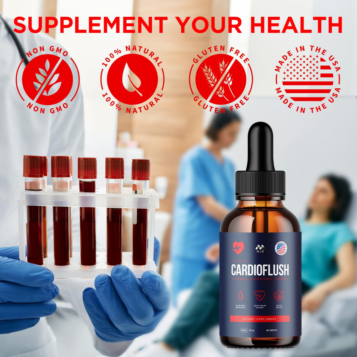MJO Cardio Flush Drops gouttes sur une table