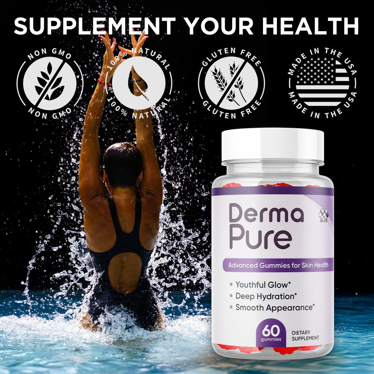 MJO Derma Pure Gummies 120 gummies à l'intérieur d'un bol