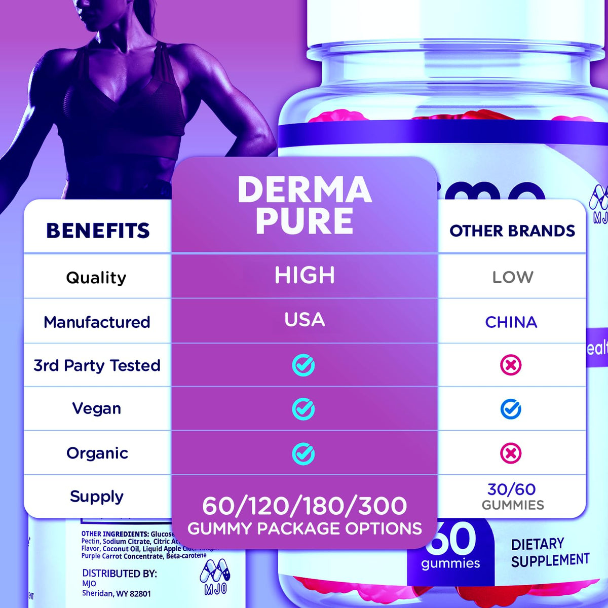 MJO Derma Pure Gummies 120 gummies avec ingrédients naturels