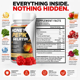 MJO Gelées de Gélatine Honey Peak 300 Gummies - Détails des ingrédients
