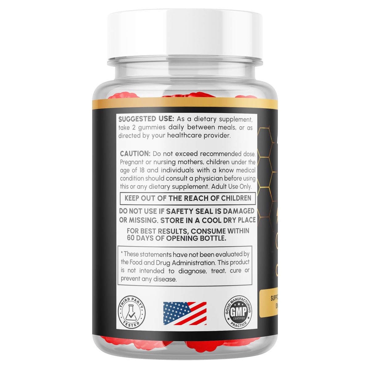 MJO Gelées de Gélatine Honey Peak 300 Gummies - Gélées à côté d'un verre d'eau