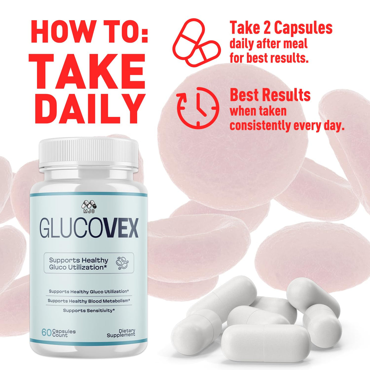 MJO Glucovex Capsules 300 gélules sur une table