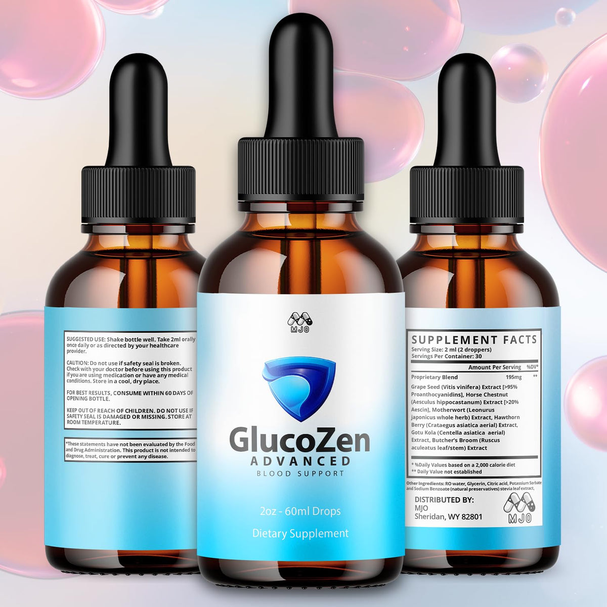 MJO Glucozen Drops 150 Servings bouteille vue arrière