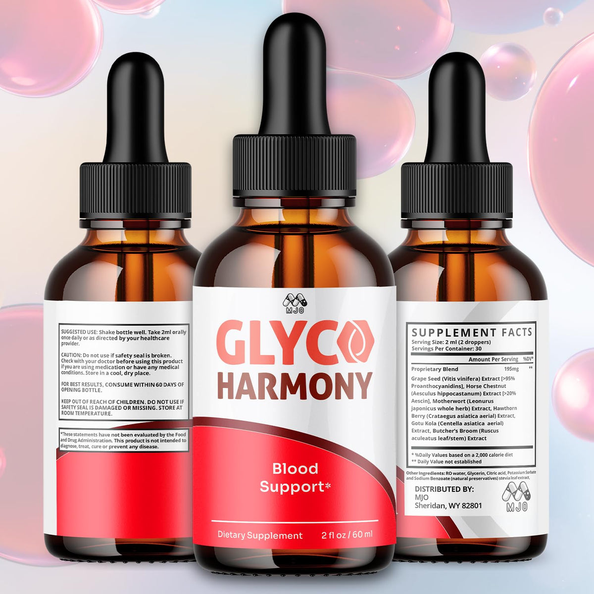 MJO Glyco Harmony Drops étiquette avec ingrédients