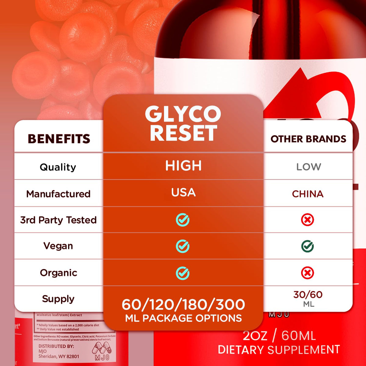 MJO Glyco Reset Drops flacon avec un verre d'eau