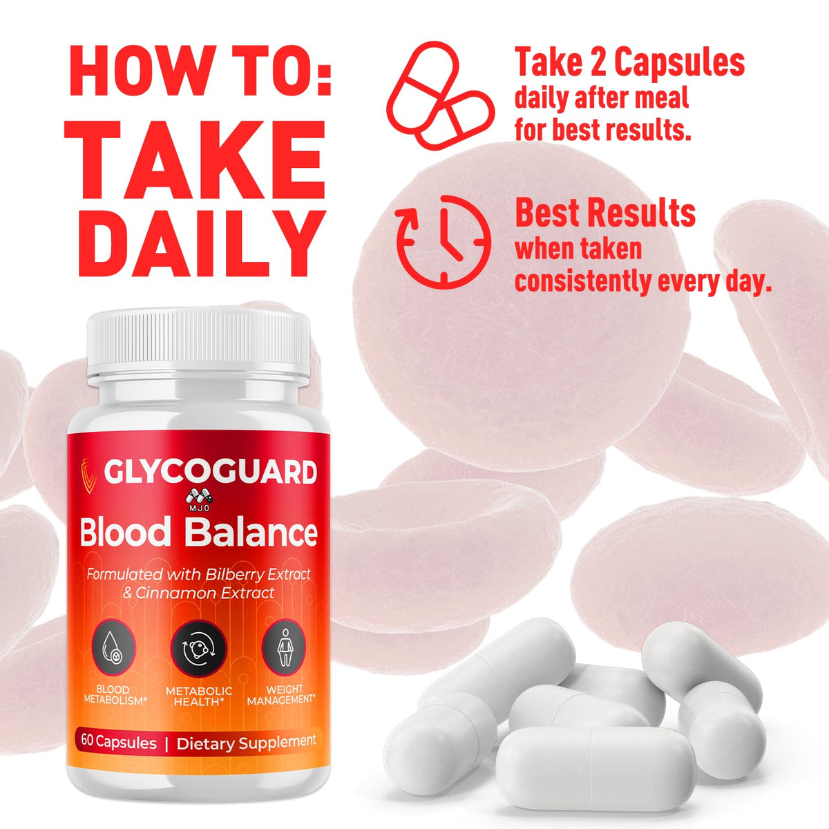 MJO Glycoguard Red Capsules, flacon avec dosage de 30 portions