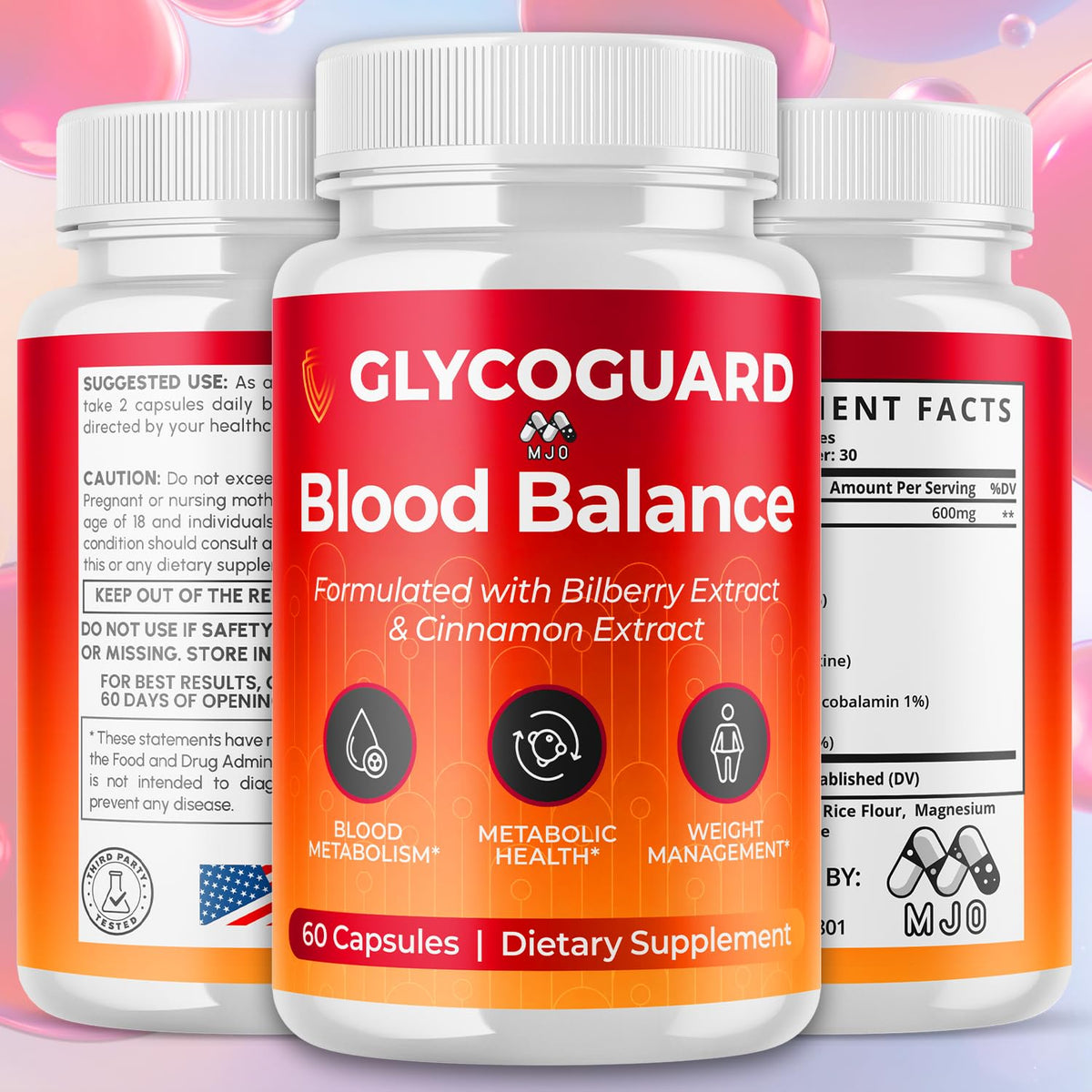 MJO Glycoguard Red Capsules, flacon ouvert avec gélules visibles