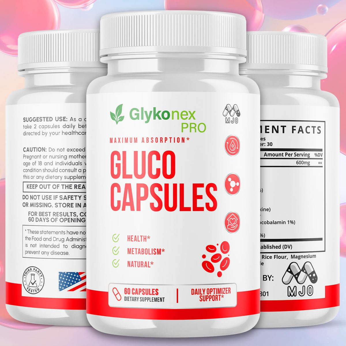 MJO Glykonex Pro Capsules flacon ouvert avec capsules à l'intérieur
