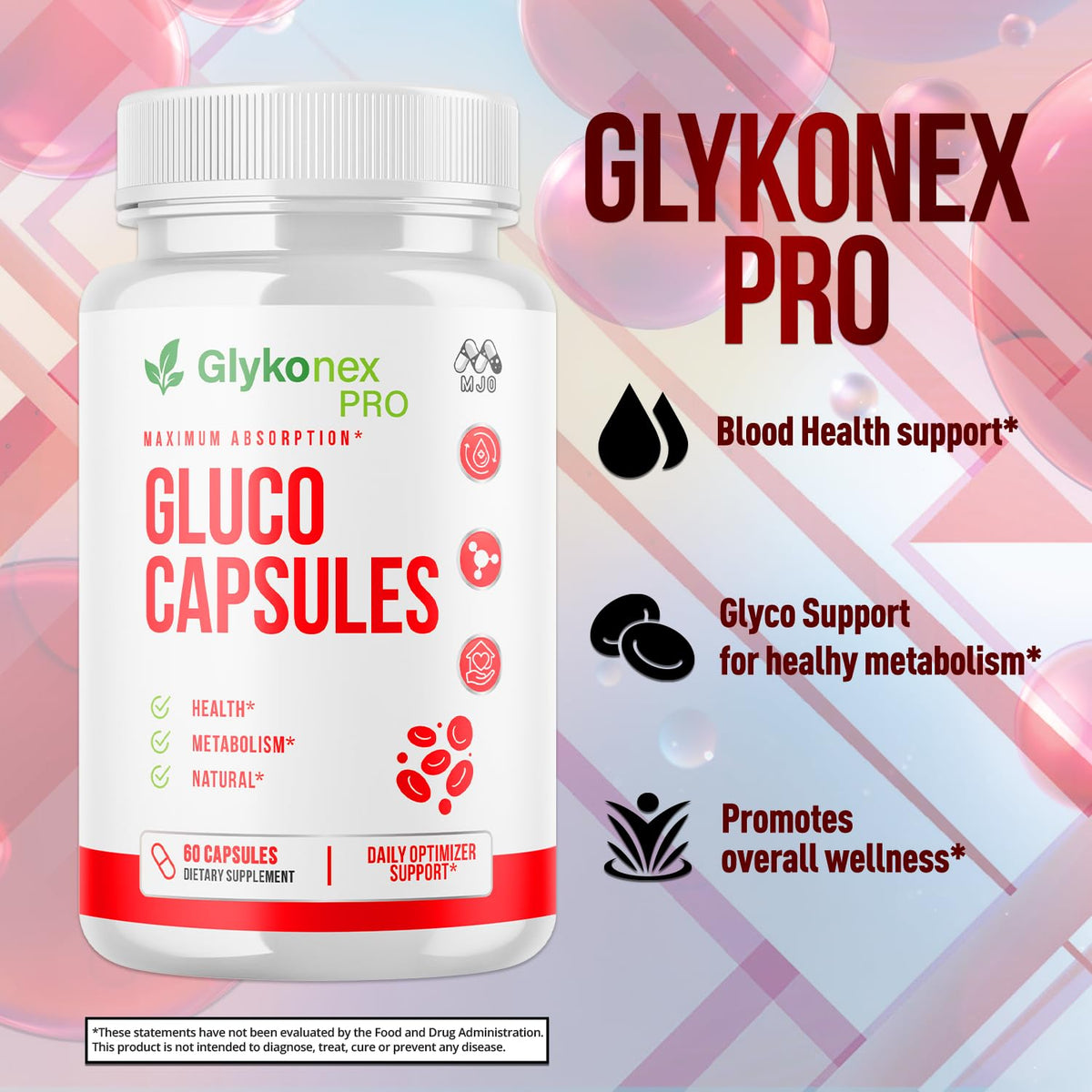 MJO Glykonex Pro Capsules sur un fond blanc