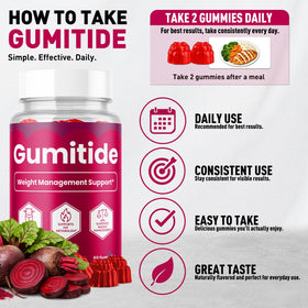 MJO Gumitide Gummies 120 Gummies avec ingrédients naturels en arrière-plan