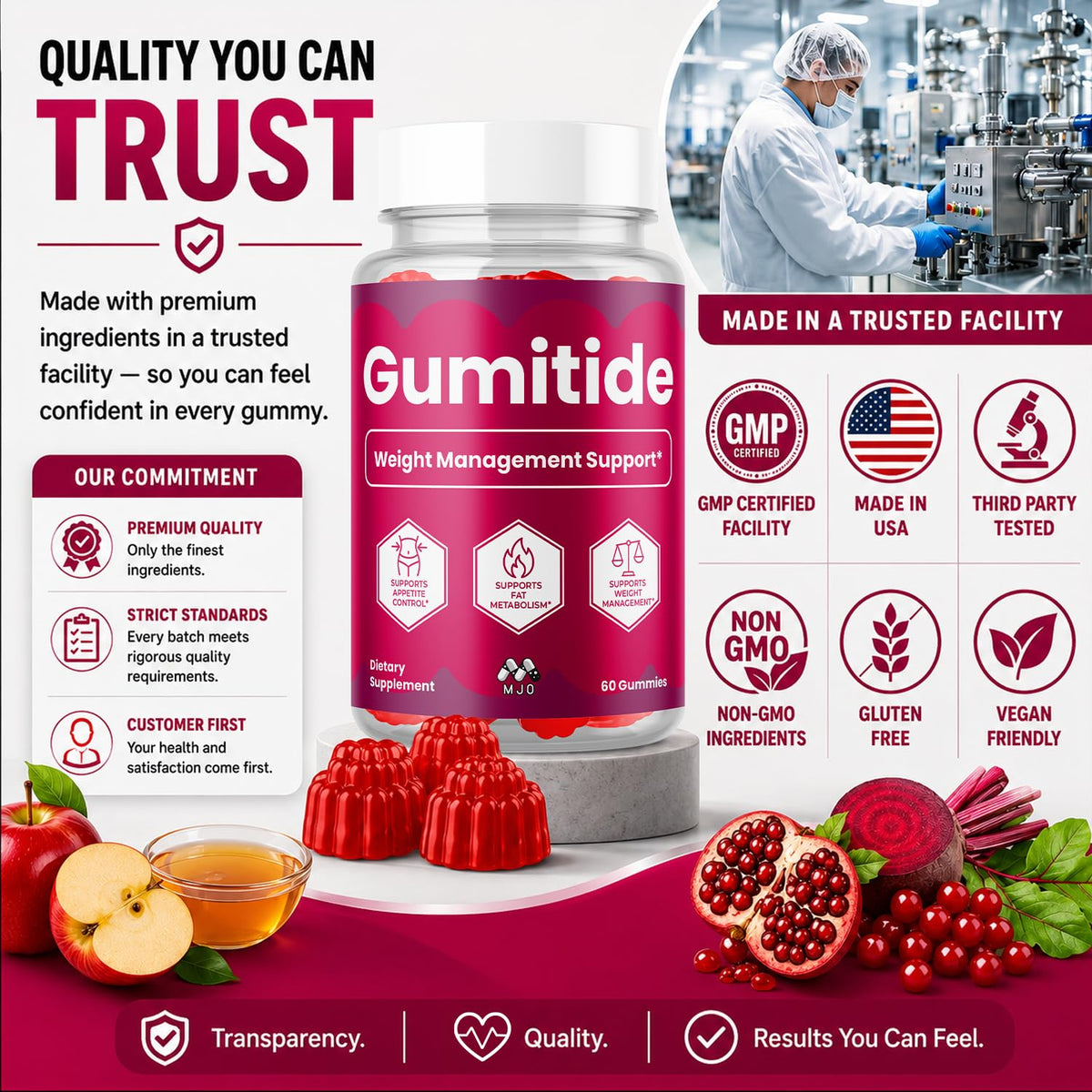 MJO Gumitide Gummies 120 Gummies montrant la texture des gommes