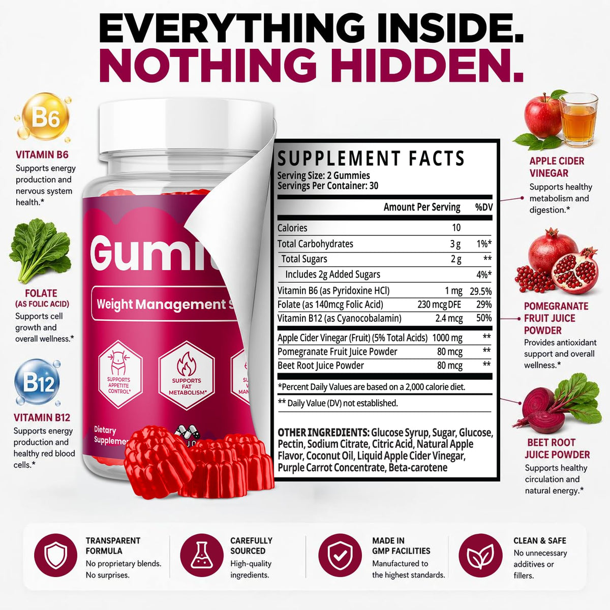 MJO Gumitide Gummies 120 Gummies sur une table avec des fruits