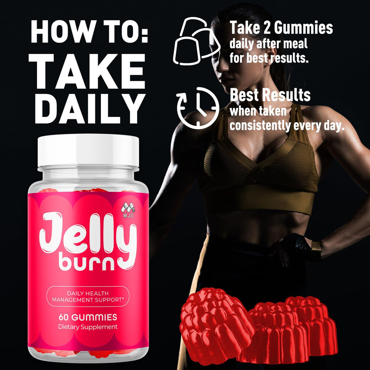 MJO Jelly Burn Gummies avec gummies sur une table