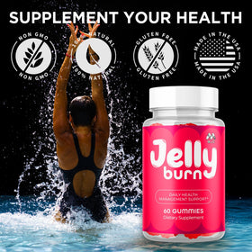 MJO Jelly Burn Gummies bouteille ouverte avec gummies à l'intérieur