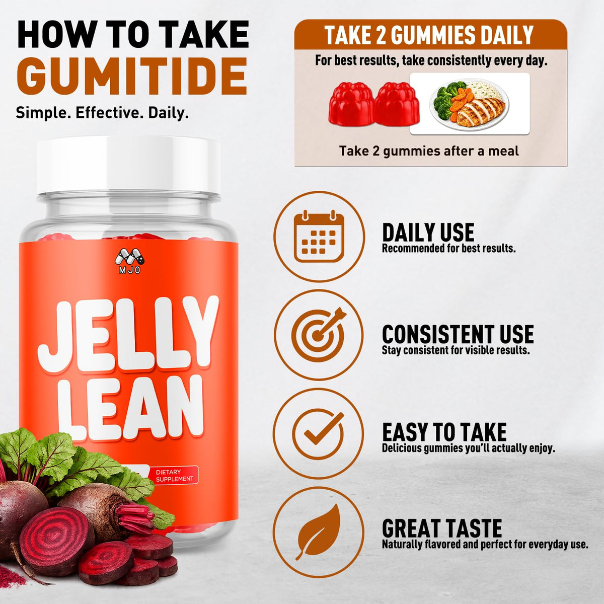 MJO Jelly Lean Gummies arrière de la bouteille avec informations nutritionnelles