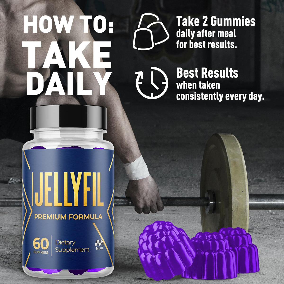 MJO Jellyfil Gummies, gummies disposés sur une surface