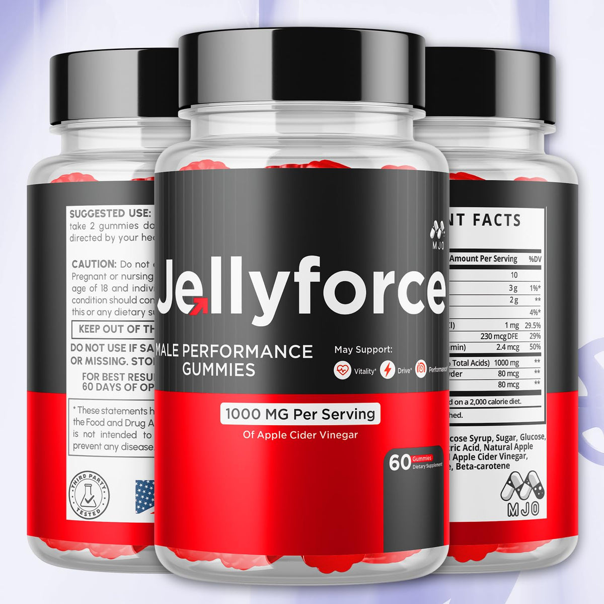 MJO Jellyforce Gummies showing gummies in a bowl