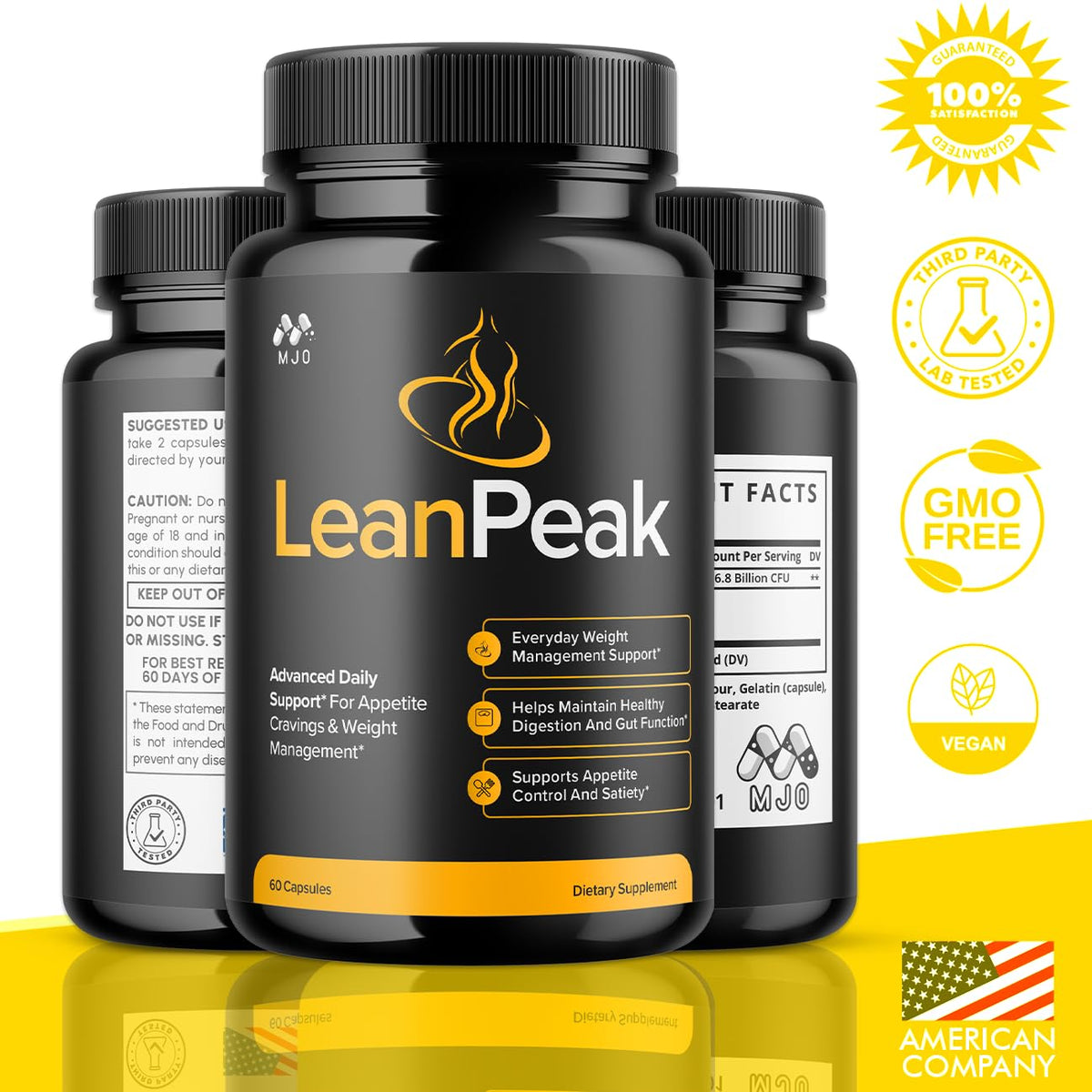 MJO Lean Peak Capsules 300 côté flacon avec étiquette