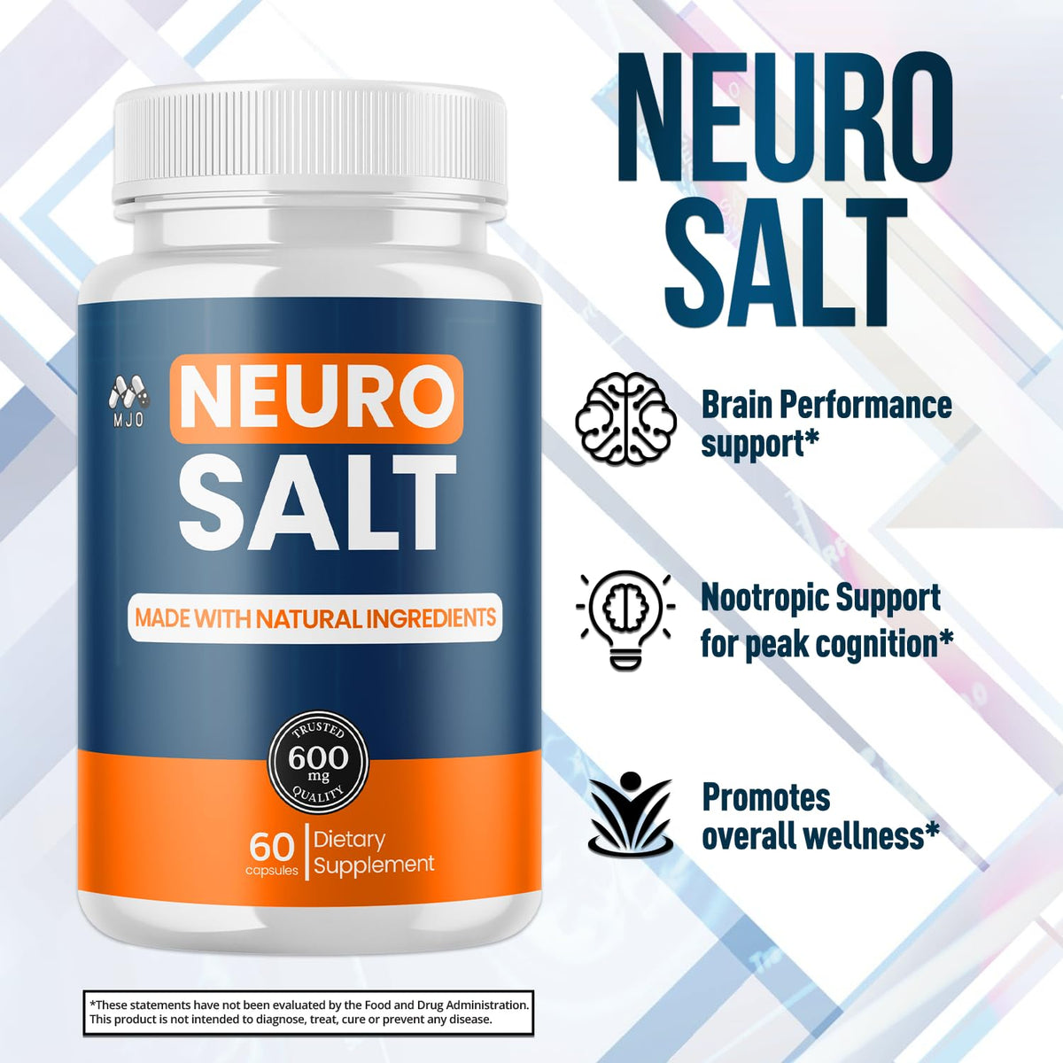 MJO Neuro Salt Capsules avec une main tenant une capsule