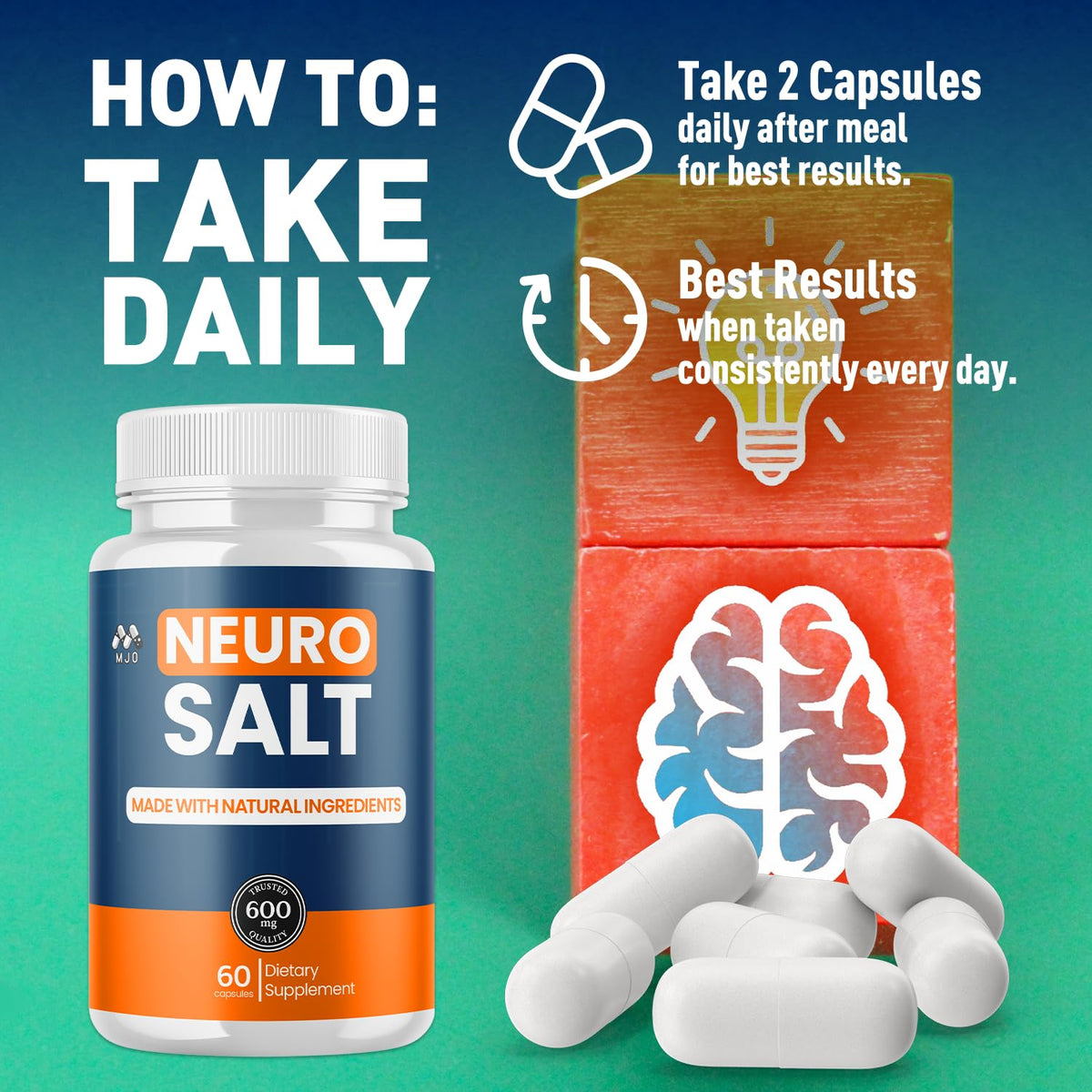 MJO Neuro Salt Capsules bottle top view