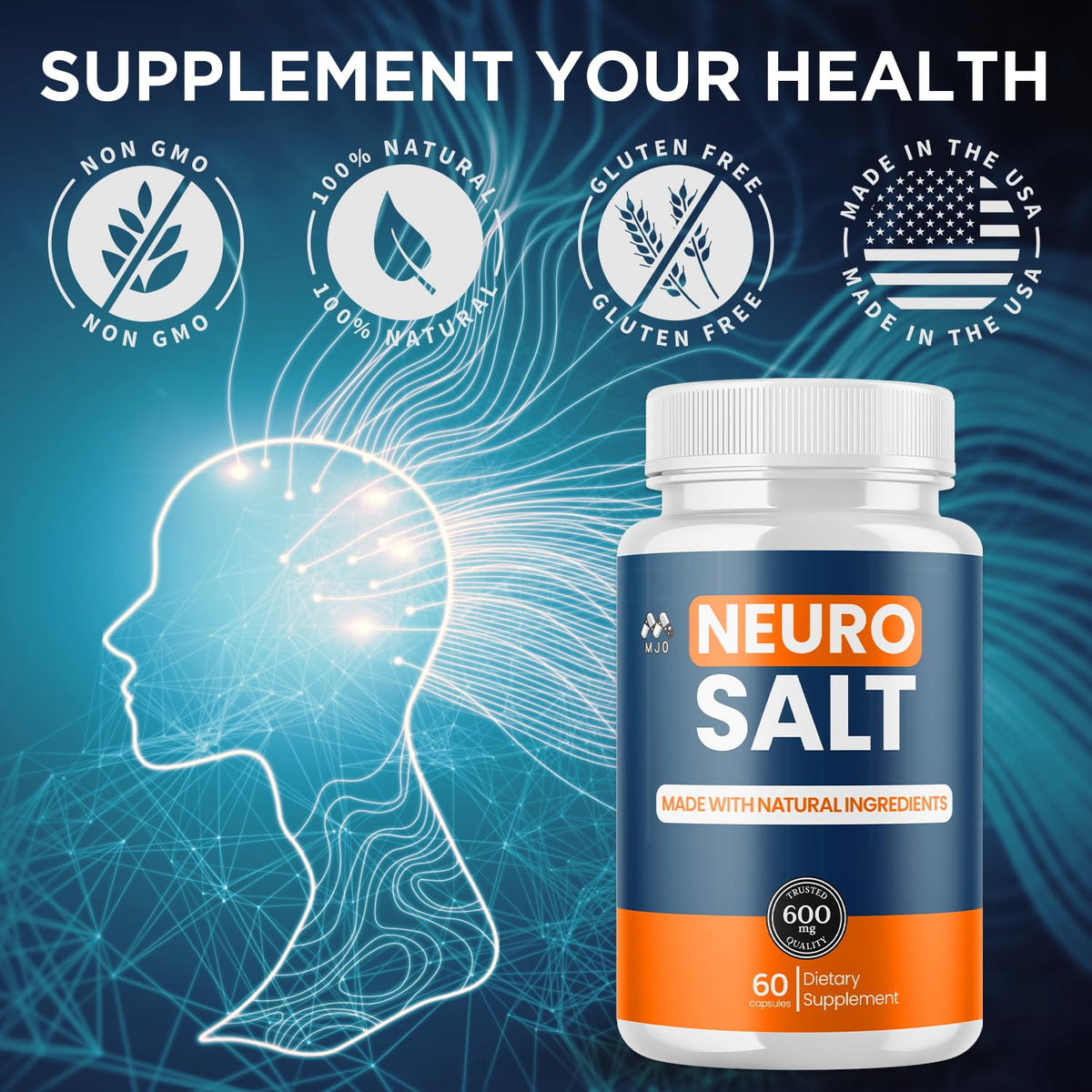 MJO Neuro Salt Capsules flacon ouvert avec capsules