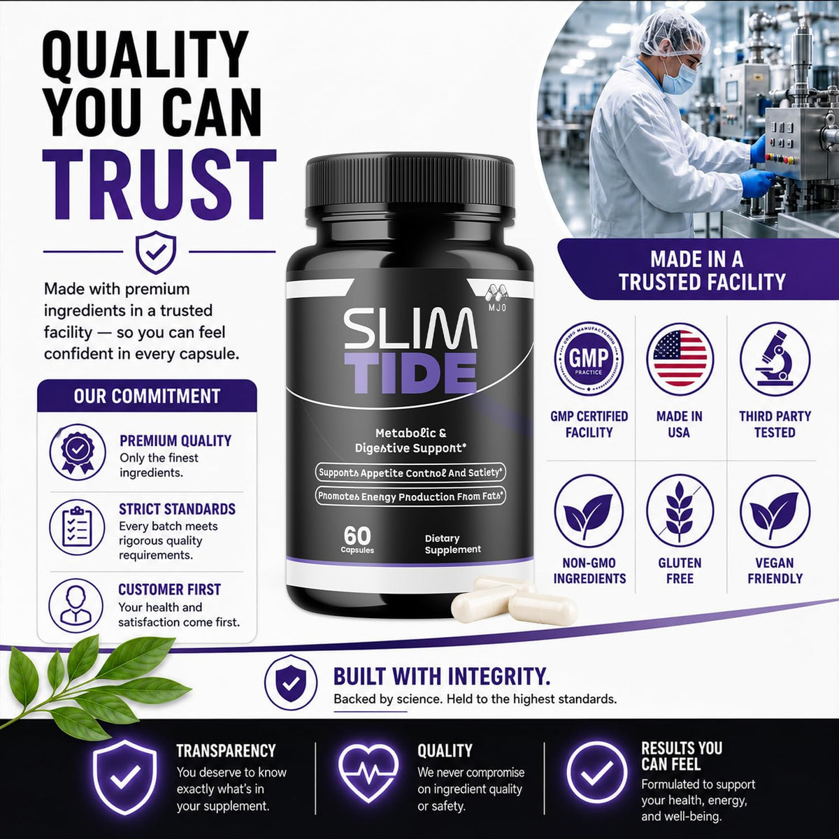 MJO Slim Tide Capsules back view with nutritional information