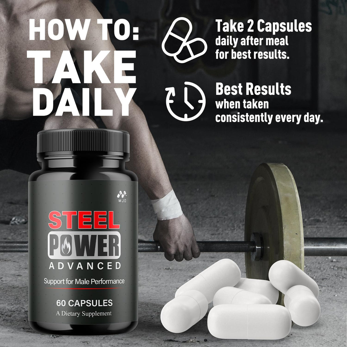 MJO Steel Power 60 Capsules en gros plan sur les capsules
