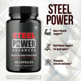 MJO Steel Power 60 Capsules flacon avec arrière-plan naturel