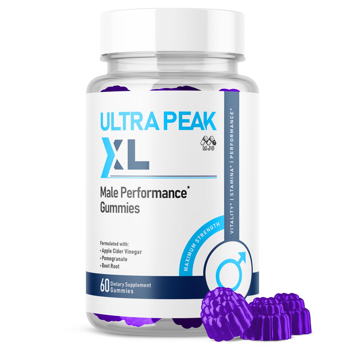 MJO Ultra Peak XL Gummies 60 Gummies vue de face avec emballage