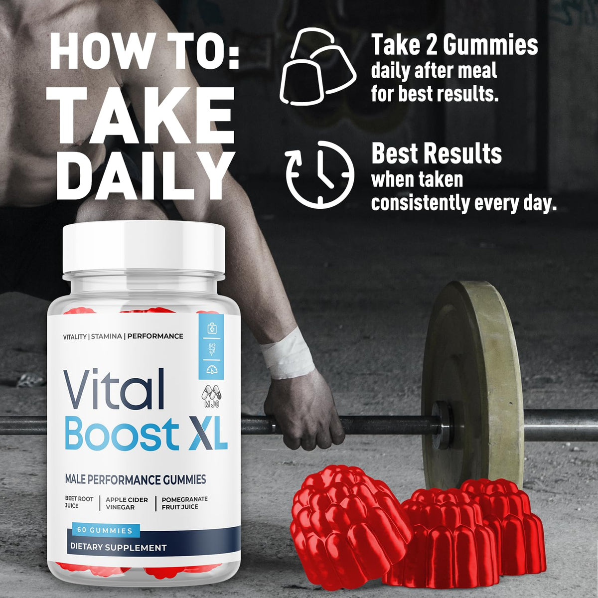 MJO Vital support XL Gummies 120 Gummies sur une table