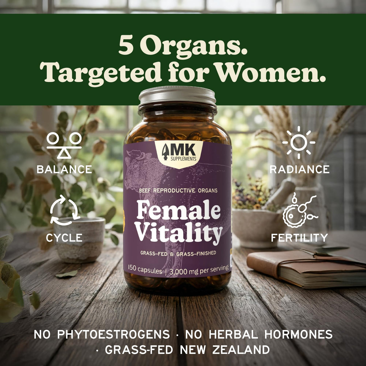MK Supplements Compléments Alimentaires à Base d'Organes de Boeuf pour Femmes, 349g - vue arrière