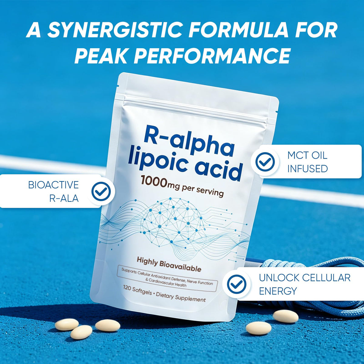 MKSUVGQ Acide Alpha-Lipoïque 1000mg gélules sur fond blanc