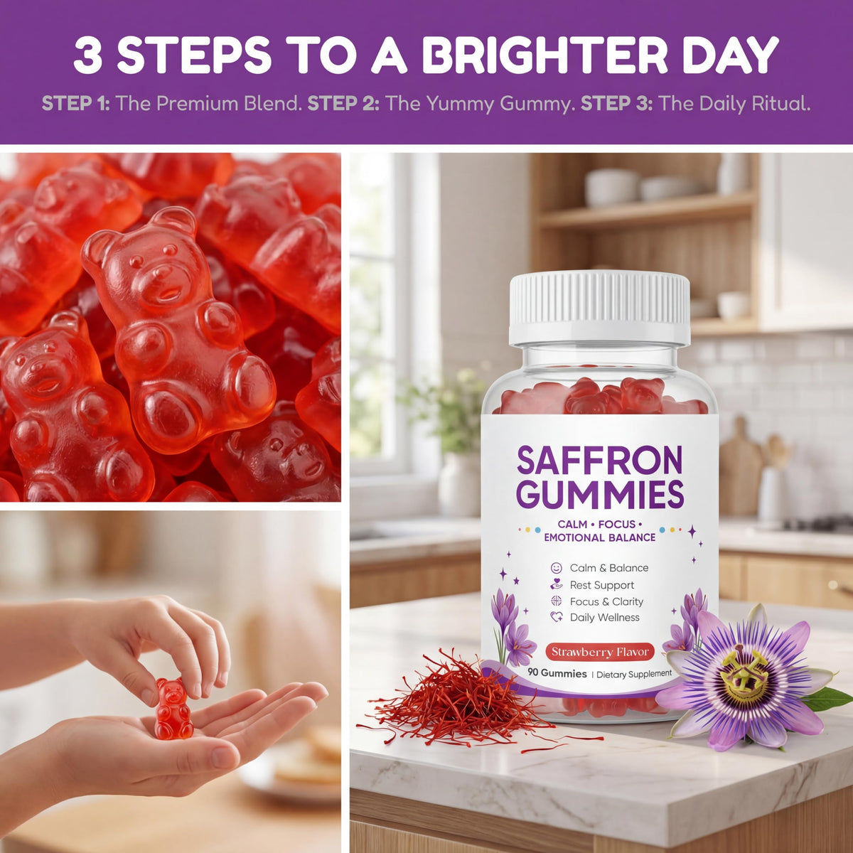 MKSUVGQ Gummies de Safran 90 Gummies sur une table