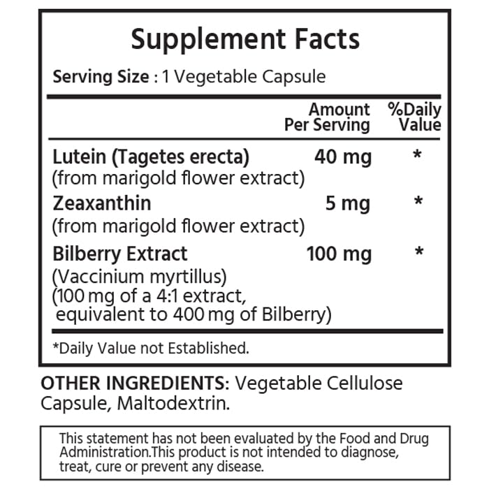 ML Naturals Luteine 40mg et Zéaxanthine 5mg étiquette
