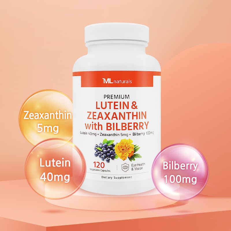 ML Naturals Luteine & Zéaxanthine capsules sur fond blanc