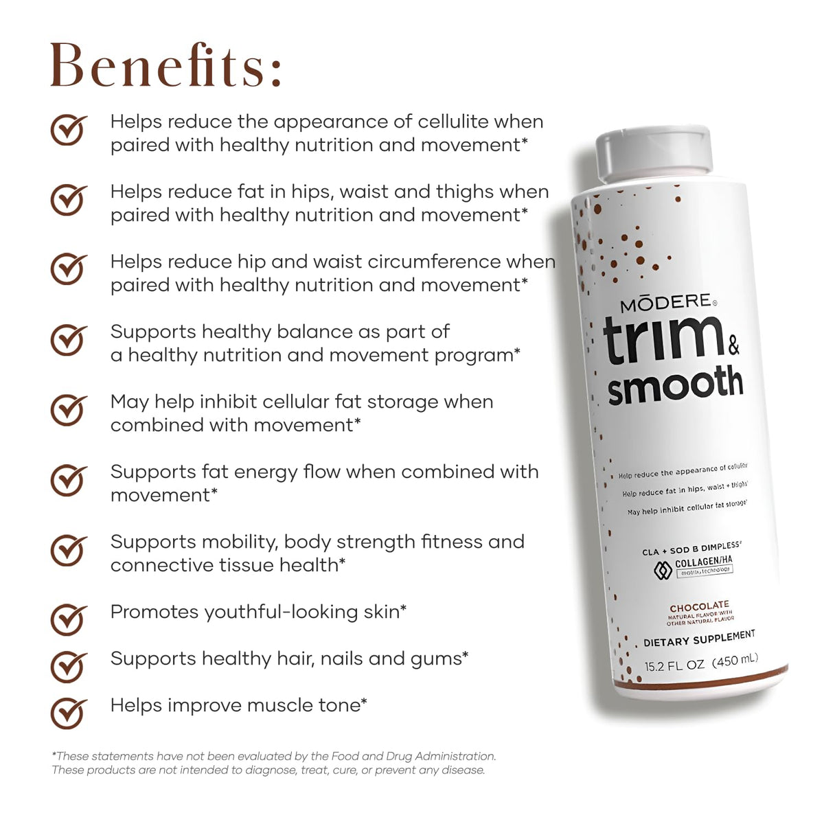Modere Trim & Smooth Chocolat bouteille de côté montrant le design