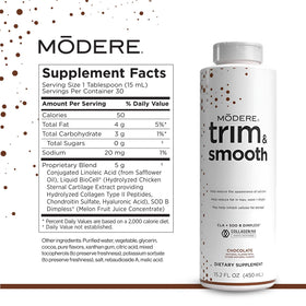 Modere Trim & Smooth Chocolat bouteille ouverte avec liquide à l'intérieur