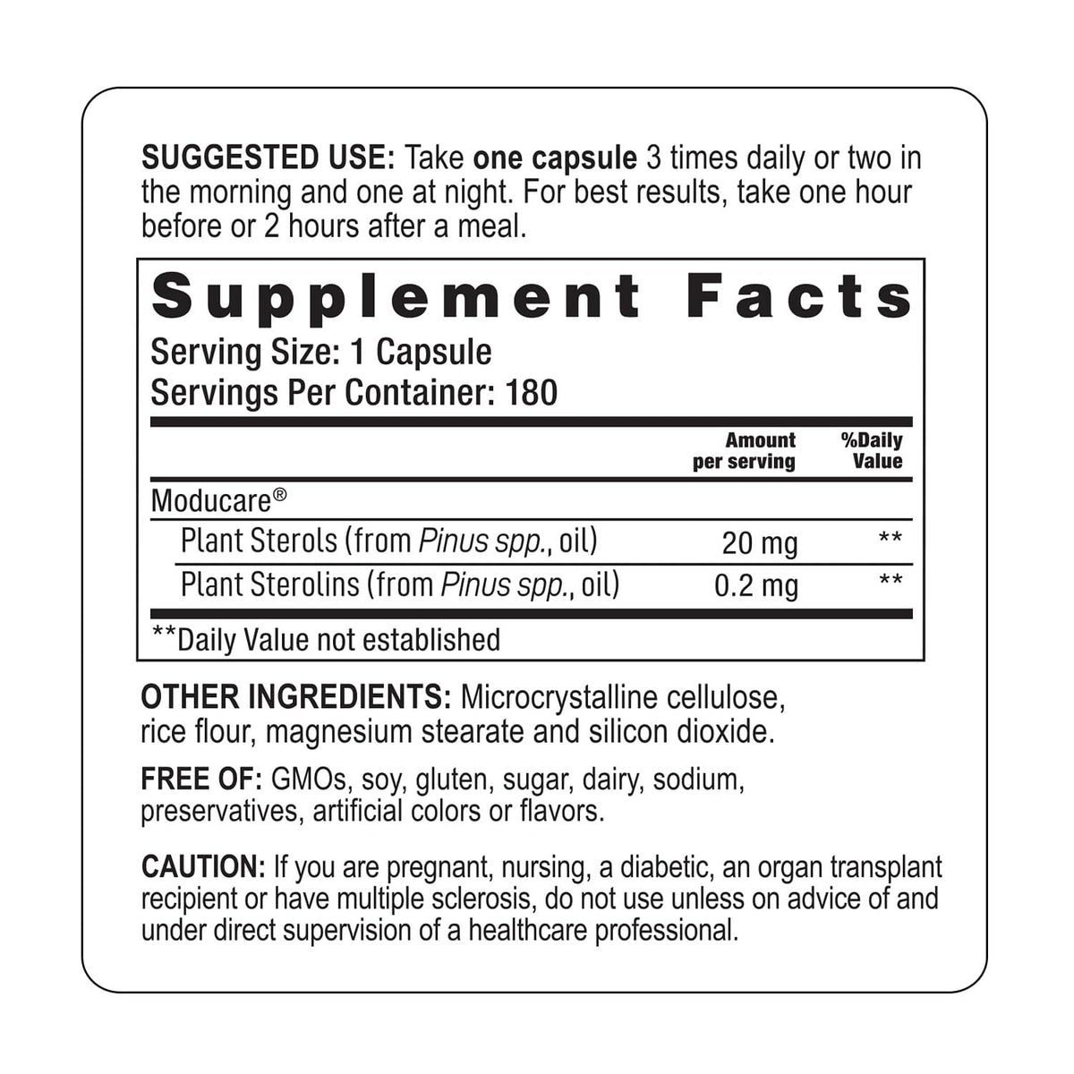Moducare Complément Alimentaire 180 Capsules Végétariennes vue de dos
