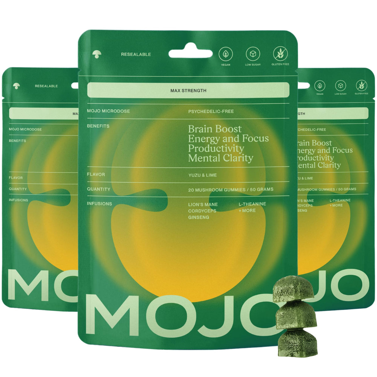 Mojo Gummies Focus Extra Fortes 181g emballage avant