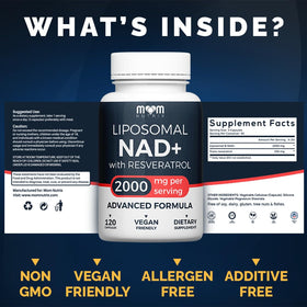 MOM NUTRIX Complément NAD Liposomal 2000 mg avec Resvératrol - étiquette