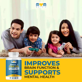 MOM NUTRIX Huile de Poisson Omega 3 gélules molles sur une table