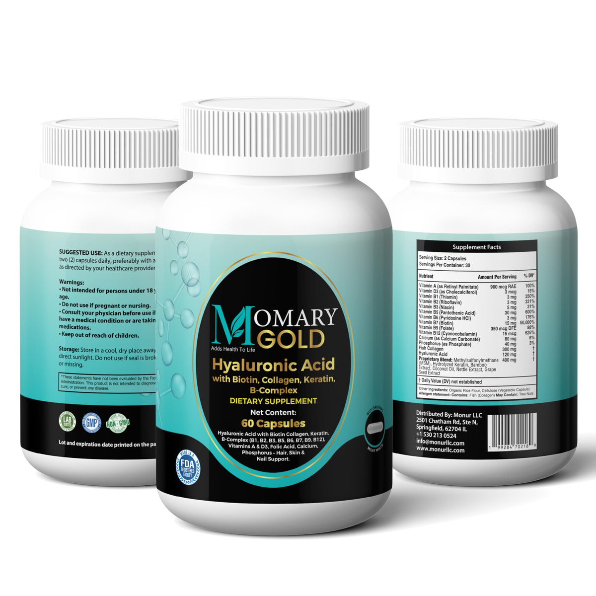 MOMARY Acide Hyaluronique capsules avec étiquette détaillée