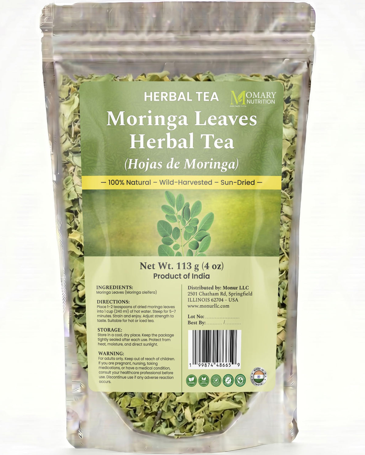 MOMARY NUTRITION Infusion de Moringa feuilles séchées 113 g vue de face
