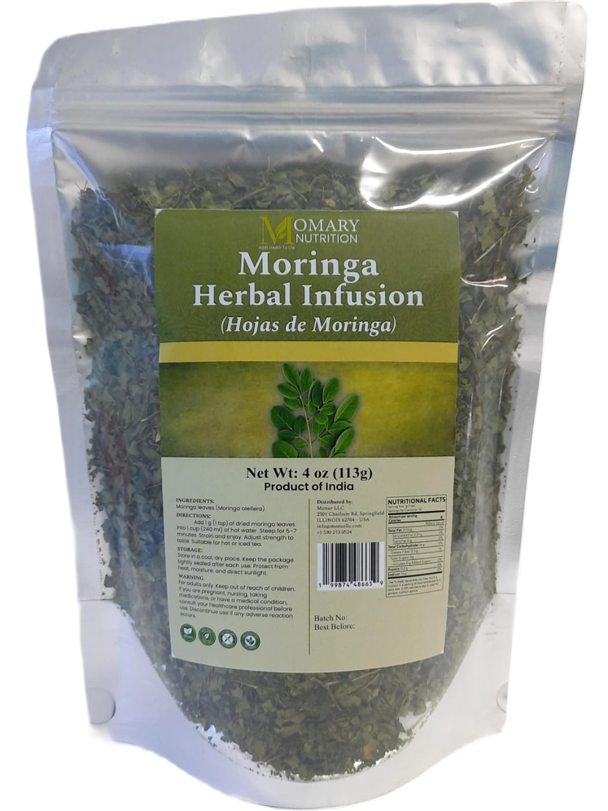 MOMARY NUTRITION sachet refermable de Moringa ouvert