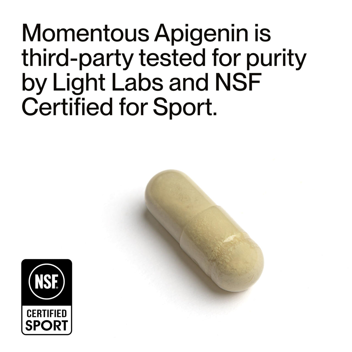 Momentous Apigénine 50mg, flacon ouvert avec capsules visibles
