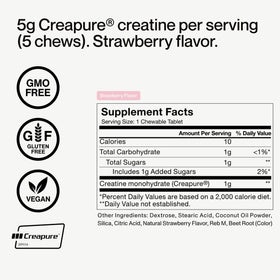 Momentous Chews de Créatine Monohydrate saveur fraise, détail des ingrédients
